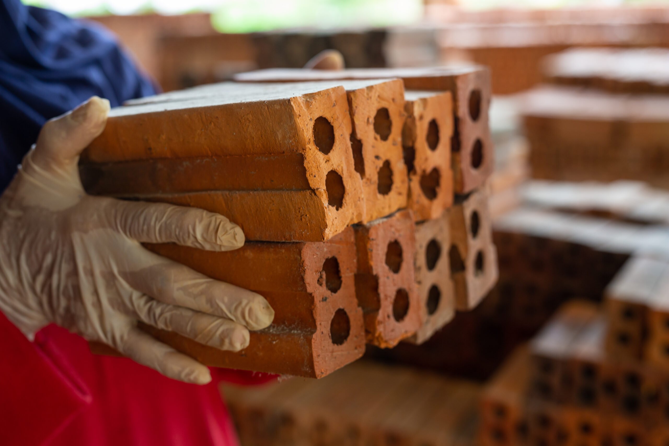 Brick piles placed on the factory floor
